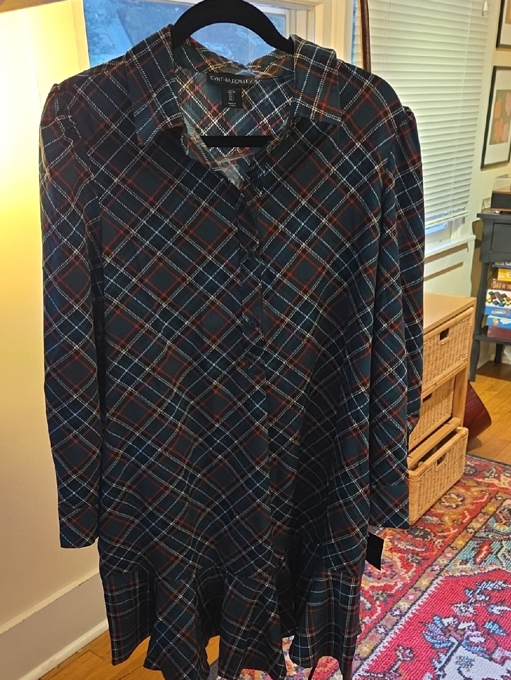 Cynthia Rowley Blue Plaid Dress with Red, Gold, and White Stripes